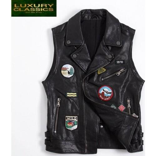 100% Genuine Leather Vintage Jacket Men Real Cow Leather Vest Casual Streetwear Mens Leather Jacket Moto Biker Outwear 83