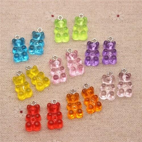 20pcs Cute Resin Simulation Gummy Bear Pendant Charms Flatback Cabochon For Kids DIY Jewelry/Craft Decoration,11*17mm
