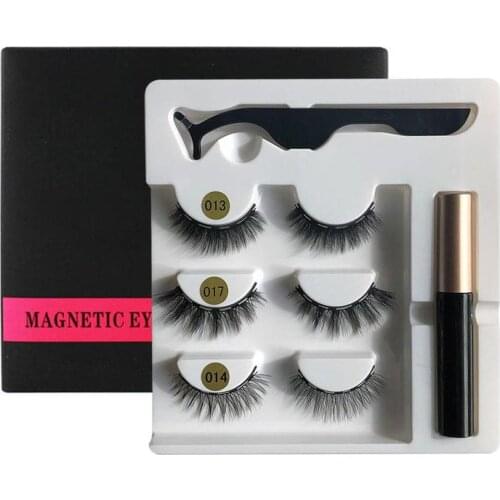 Makeup 3 Pairs Magnetic Eyelashes Waterproof Long Lasting Magnetic Eyeliner Tweezers Natural Eyelashes Kit Easy to Wear Lashes