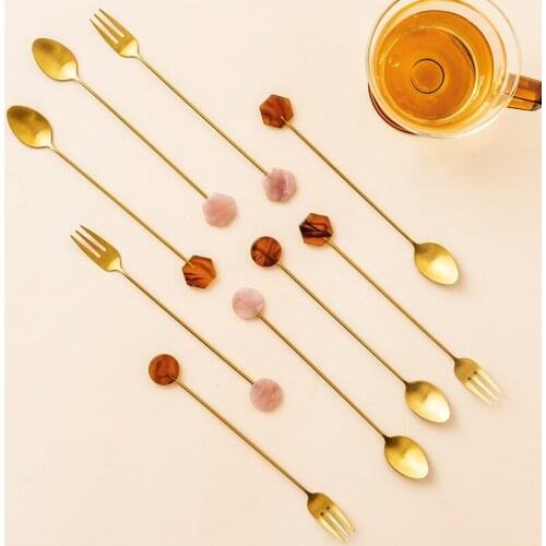4pcs/set Stainless Steel Long Spoon Set Geometric Shape Dinnerware Tableware Tea Fork Spoons Flatware Kitchen Tool