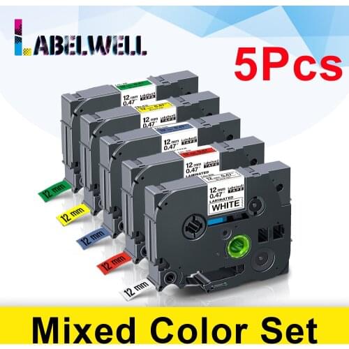 5 Colors 12mm Label Tape Tze 231 431 531 631 731 Compatible for Brother P-touch P Touch Printer PT Labeler Label Maker Tze-231