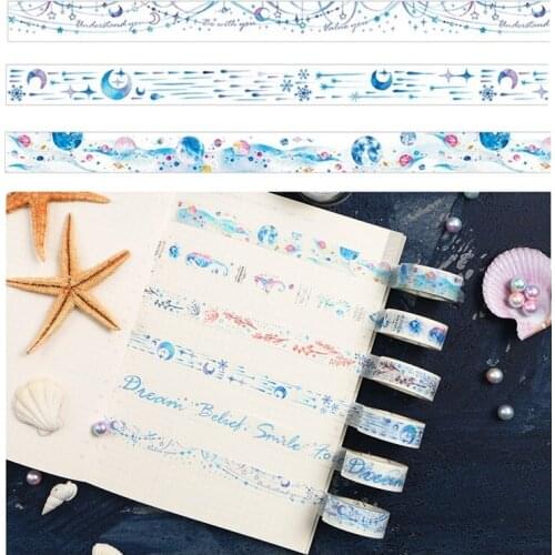 6pcs Fantastic Sea World Washi Tape Set 15mm Seahorse Moon Star Adhesive Masking Tapes Stickers Decoration for Diary DIY A6165