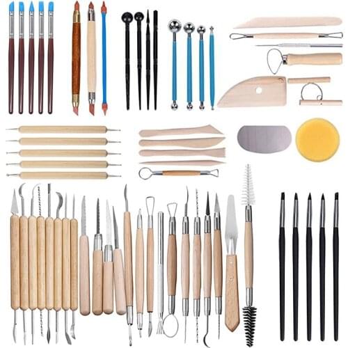 61pcs Polymer Clay Tool Kit for Modeling Pottery Ceramic Craft Sculpting Kit Sculpt Smoothing Wax Carving Shapers Carved Tool