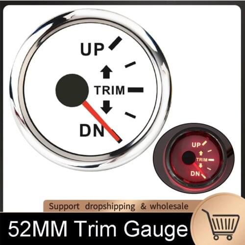 Boat Trim Gauge for Inboard Outboard Engine Right Display White Dial 52mm Marine Trim Tilt Indicator Meter With Red Backlight
