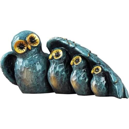 European Vintage Resin Four Owls Crafts Handmade Animal Statue Office Miniatures Family Figurines Home Decoration Ornaments