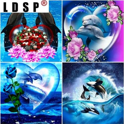 LDSP Tapestry Cross Stitch Diamond Painting Dolphin Full Square Round Diamond Embroidery Animal DIY Rhinestones Pictures