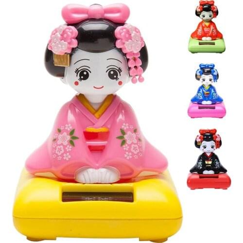 Solar Powered Bobblehead Toy Figure, Japanese Kimono Maiko Geisha - Black