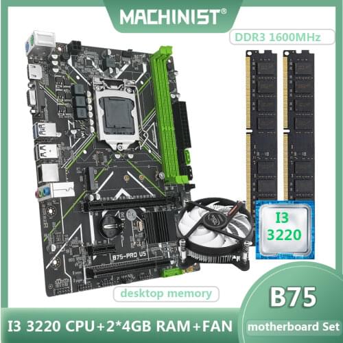 MACHINIST B75 Motherboard LGA1155 Combo DDR3 8GB 2*4G Desktop RAM Memory Intel Core I3 3220 Processor CPU Cooler Set B75-PRO U5