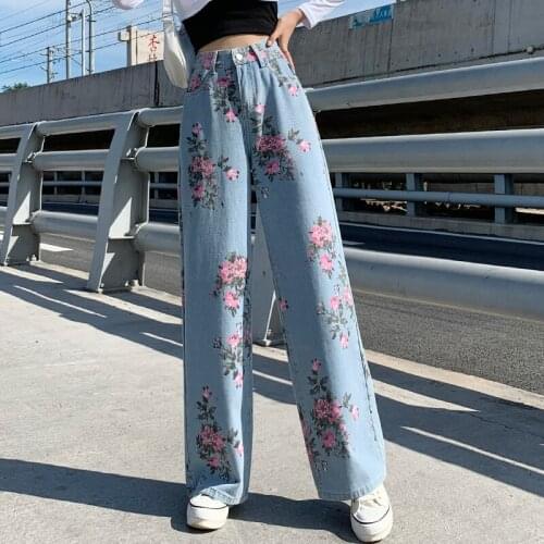 Korea High Waist Pocket Tie-Dye Pattern Ladies Wide Leg Pants Retro Streetwear Summer Print Trousers Harajuku Ulzzang Pants