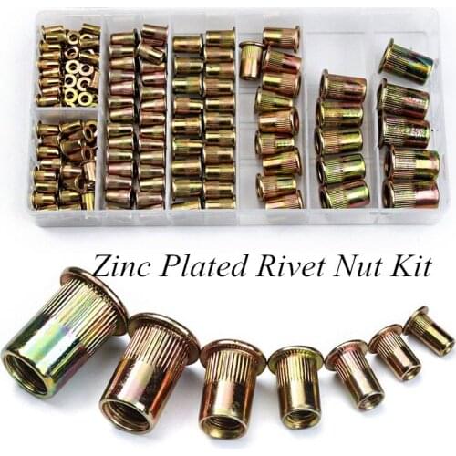 M3 M4 M5 M6 M8 M10 M12 Zinc Plated Carbon Steel Knurled Nuts Rivnut Flat Head Threaded Rivet Insert Nutsert Cap Rivet Nut
