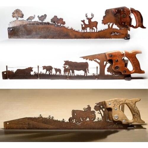 Metal Art Tree Wall Decor Cut Hand Saw Metal Art Metal Cow Hand Cutting Handsaw Ornament Home Decoration Home crafts DropShip
