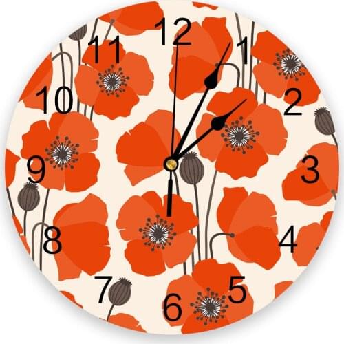 Red Poppy Abstract Flower 3D Wall Clock Modern Design Brief Living Room Decoration Kitchen Clock Art Wall Watch Home Decor