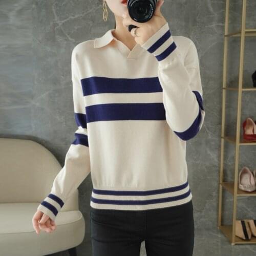 2020 New Autumn / Winter Cashmere Wool Blended Pullover Womens Long Sleeve Lapel Sweater Knitted Warm Polo Shirt Sweater