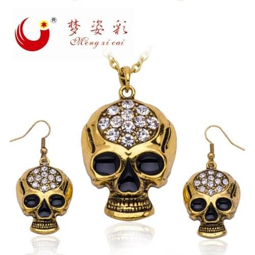 New Rhinestone Statement Necklace Accessories For Men Women Crystal Skull Pendienties Earrings Fashion Jewelry Sets Party Gifts