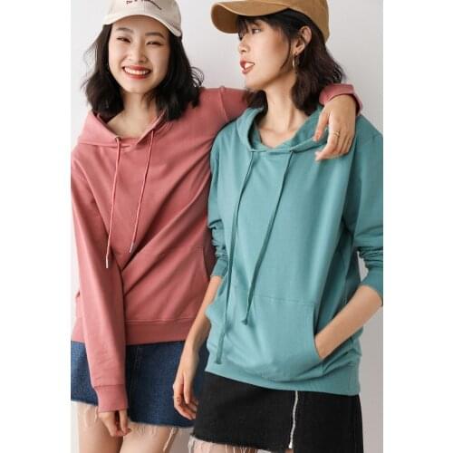 Obrix Female Loose Cotton Hoodie Sashes Pocket Casual Streetwear Fashion Hooded Sweatshirt For Women