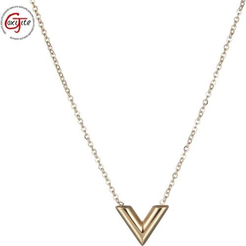 Goxijite Tiny Letter V Pendant Necklace For Women Stainless Steel Gold V-letter Simple Neckalces Jewlery Gift