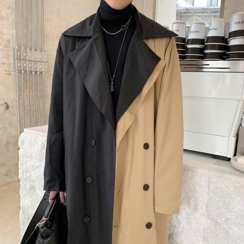 Double Breasted Loose Business Casual Long Windbreaker Jacket Male Streetwear Vintage Fashion Trench Coat Overcoat Outerwear Men