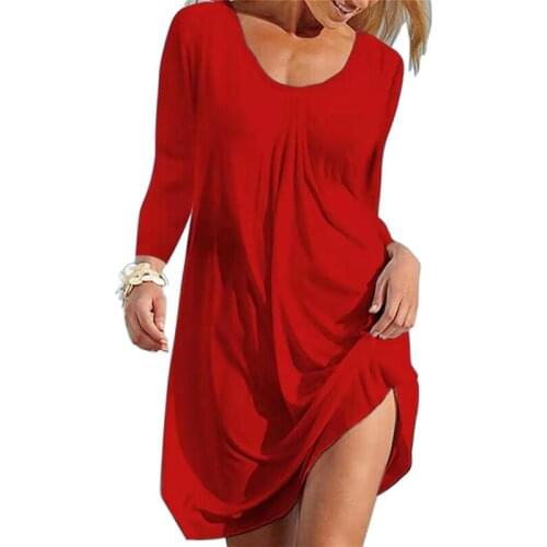 Dresses For Women Autumn Long Sleeve Solid Ankle-Length Party Casual Beach Dress Loose V-neck Dress Female Elegant Dresses