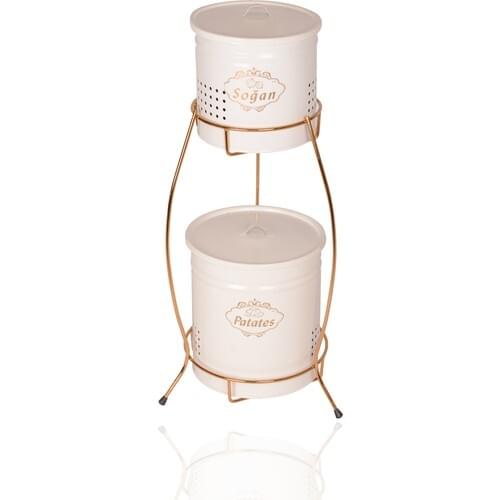 CANDLESTICK HOME Potato Onion Bucket Metal Gold Standing 2 Layer White