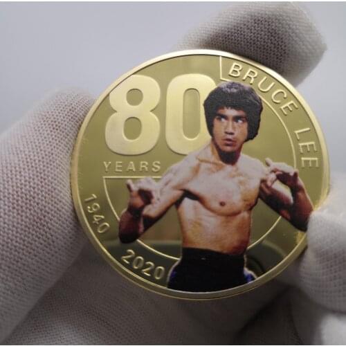 Chinese Kung Fu Dragons Successor Bruce Lee 80th Anniversary Gold Plated Commemorative Coins Martial Arts Tai Chi Souvenir Gift