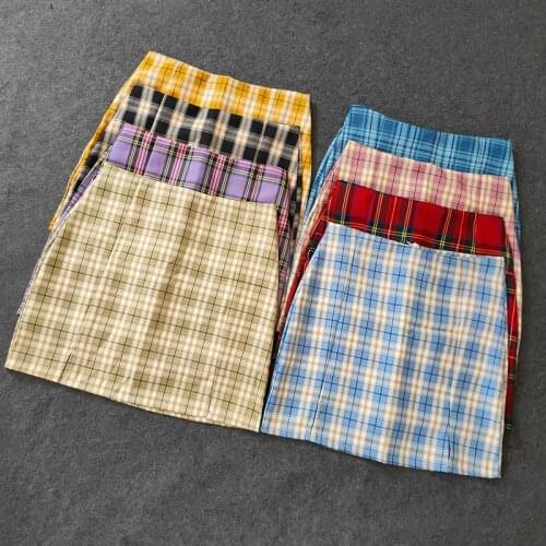 QEENRAAN Plaid Pencil Skirts