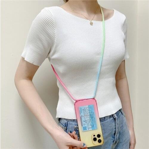 Luxury Transparent card gradient Necklace Lanyard soft case for iphone 12 Pro Max MiNi 11 Pro X XS XR 7 8 Plus SE 2020 cover