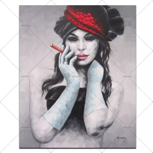 Handmade oil painting on canvas modern 100% Best Art Smoking Beauty Girl oil painting original directly from art Wall Stickers
