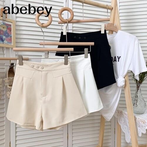 Temperament Versatile solid Shorts high waist pleated irregular button casual wide leg Suit Shorts 2021 New Summer Women