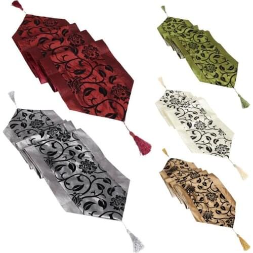 Table Runner Cloth Cover Table Cloth Flower Party Wedding Decoration Raised Flower Blossom Flocked Damask Tablecloth Accessorie