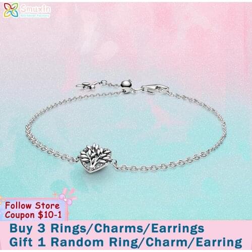 Smuxin 925 Sterling Silver Heart Family Tree Chain Bracelet Friendship Bangles for Women Jewelry Making Birthday Gift