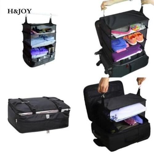 Luggage Bag Portable Luggage System Hanging Travel Bags Shelves 3 layer wardrobe Bag Large Storage Organizer Space-saving H&JOY