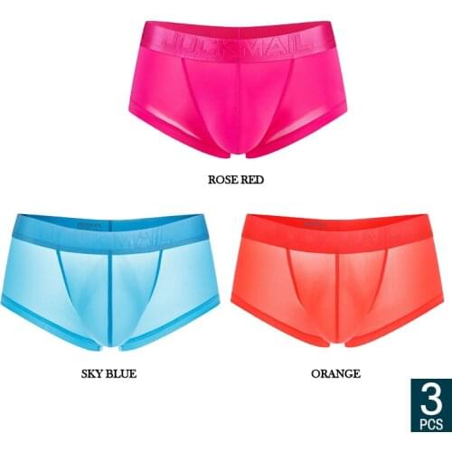 JOCKMAIL 3-pack Sexy Mens Ice Silk Underwear Boxer Shorts Mens Trunks Ice Silk Gay Male Panties Underpants Cuecas Gay Underwear