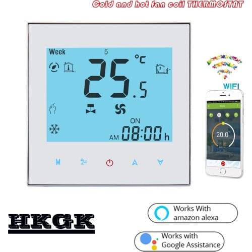 24VAC 2P 4P Fan coil unit thermostat for heating and cooling,tuya WIFI works with Alexa Google home,95-240VAV optional