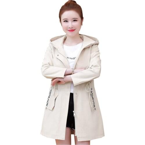New Korean Windbreaker Women Mid-Length 2021 Spring Autumn Coat Female Fashion Hooded Loose Overcoat Lady Plus Size Trench Coat