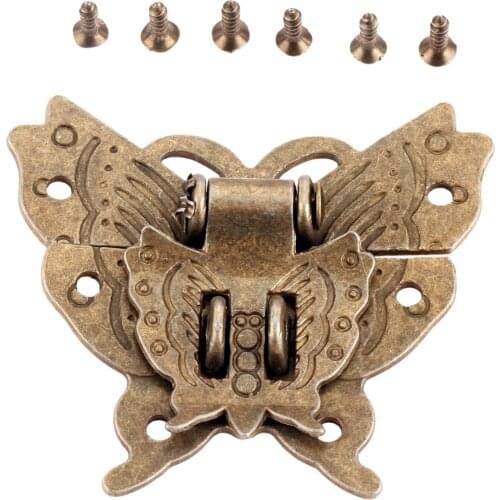 Vintage 59x53mm Butterfly Antique Bronze Hasp Latch Jewelry Wooden Box Lock Cabinet Buckle Case Locks Furniture Hardware