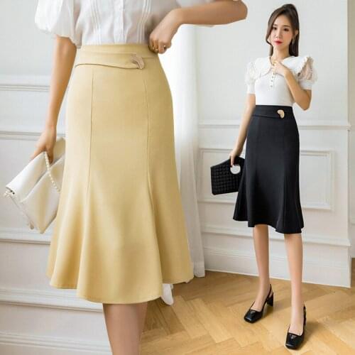 Office Lady Midi Skirts 2021 Autumn & Spring New Sexy Hip Fishtail Skirt Retro High Waist Mid-length Mermaid Skirt BSQ500