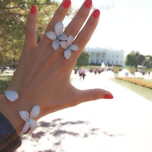 SOELLE 925 Sterling Silver Luxury Flower Leaf Bangle AAA Cubic Zirconia Party Wedding Bracelet for Women Jewelry Accessory Gift