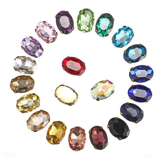 10x14mm 13x18mm Golden bottom support oval Sew on claw rhinestones with holes DIY Garment accessories 20pcs/pack