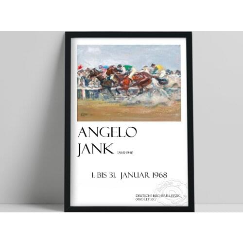 1968 Vintage Exhibition Poster, German Animal Painter Angelo Jank Art Print, Vintage Jank Horse Race Canvas Painting Home Decor