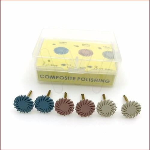 6pcs/set Dental Composite resin Polishing Disc Kit Spiral Flex Brush Burs 3 colors mixed