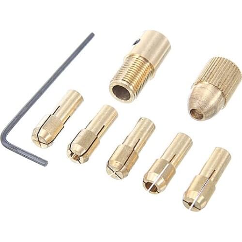 8pcs Copper Twist Drill Chuck 0.5-3mm Gold Electric Drill Bit Collet Mini Twist Drill Tool Chuck Set For Aluminium Shet