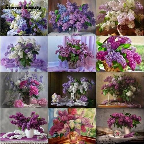 Diamond Painting Lilac Flower In Vase Diamond Mosaic Art Home Wall Decoration Full Round Square Drill Rhinestones Needlework