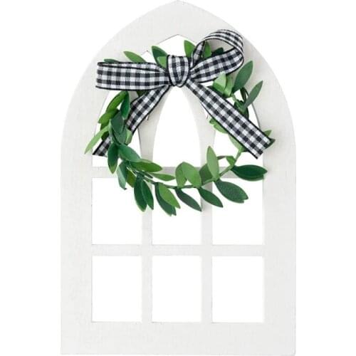 Window Tiered Tray Decoration Wooden Farmhouse Decor Plaid Rustic Cathedral Arch Window Sign Shelf Spring Stand Photo Prop
