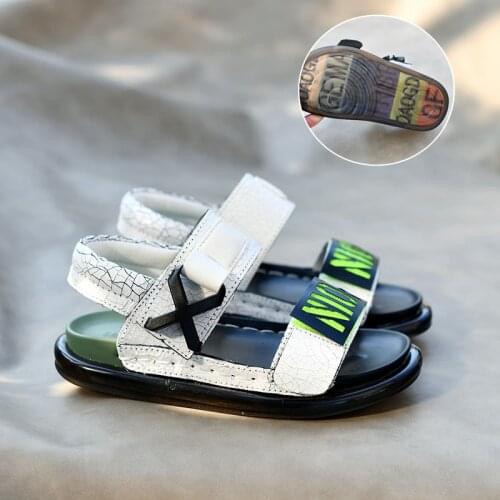 Childrens sandals boys' cowhide burst leather casual beach shoes 2021 new soft bottom summer shoes, breathable