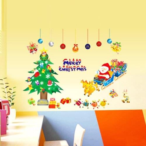 DIY Santa gift tree Wall Stickers Shop Window Glass Decor Merry Christmas Decorations For Home Festival Vinyl Mural Decals