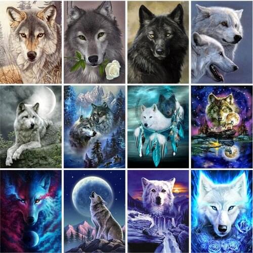 DIY Wolf 5D Diamond Painting Full Round Resin Diamond Embroidery Cross Stitch Rhinestones Mosaic Diamond Embroidery Home Decor