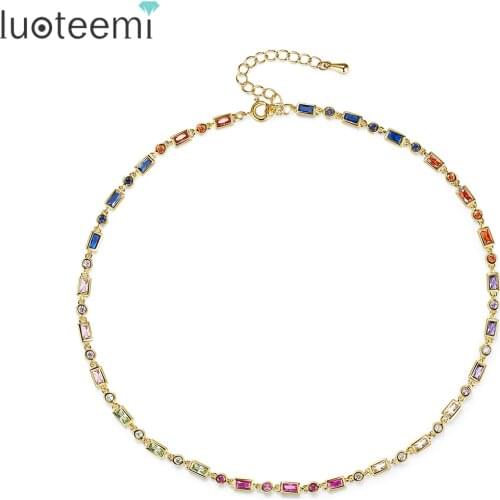 LUOTEEMI Free Shipping Long Kop Necklace for Women Multiple Rainbow Color Tennis Chain Collier Femme Wholesale Items