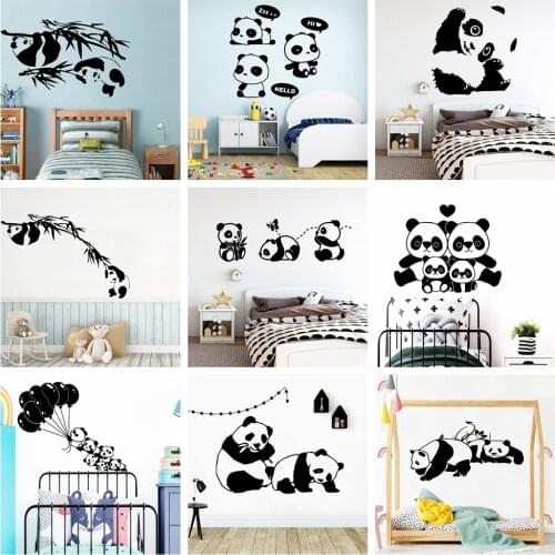Drop Shipping Cartoon Panda Family Wall Stickers Mural Art Home Decor For Kids Rooms Decoration Decal Creative Stickers