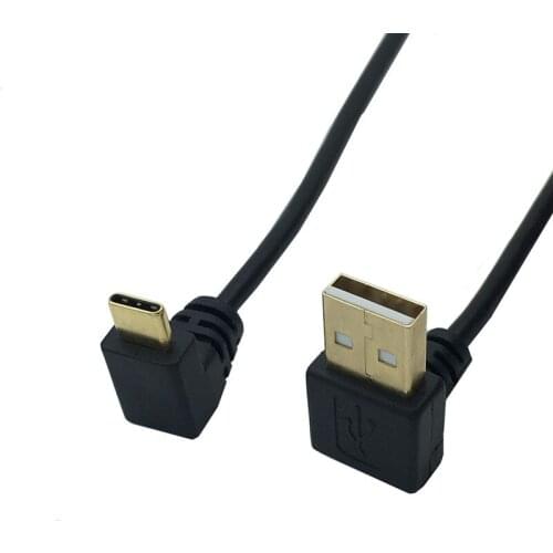 Up & Down Angled 90 Degree Gold-plated USB 3.1 type-c USB Male to USB2.0 male Data Charge connector Cable 25cm for Tablet phone