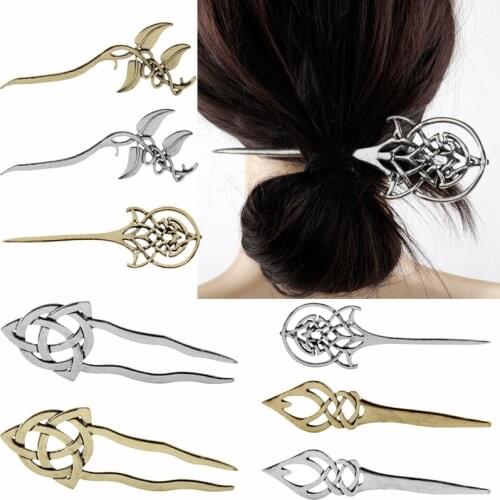 China Classical Style Women Hairpins Leaves Shape Hair Sticks Jewelry National Wind Hair Clips Fashion Headwear Celtics Knots
